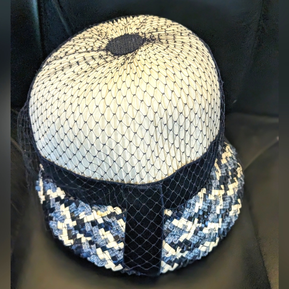 Vintage Union Made 60s Straw Raffia Grosgrain Summer Bucket Net Covered …